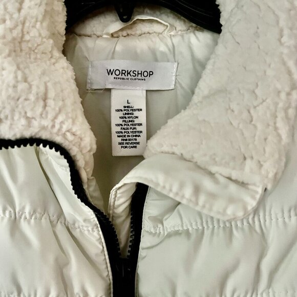 Workshop Republic Clothing White Puffer Full-Zip Vest with Sherpa Accents - Picture 5 of 9